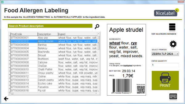 Etikettedruck -allergene Lebensmittel